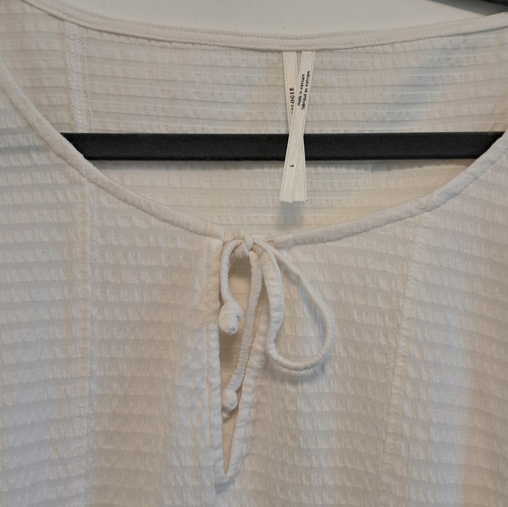 Anthropologie Rebecca Blouse Ivory Tie Neck Dolman Sleeve Top Women's Sz L - Picture 7 of 14